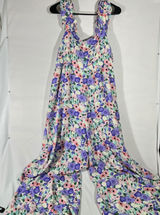 Kori Plus Floral Wide Leg Jumpsuit Women XL Purple Pink Ruffle Tie Back Flowy Photo 0