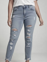 Shein Distressed Jeans Light Blue Denim Hi-rise Waist Sz XL Pe Photo 0