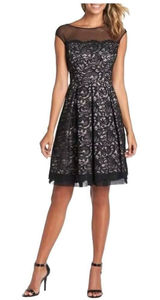 Eliza J Womens Black‎ Floral Lace Illusion Neck Fit & Flare Cocktail Dress 8 Photo 0