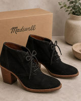 Madewell 1937 Black Suede Lace Up Stacked Block Heel Ankle Booties‎ 6.5 Photo 0