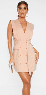 Pretty Little Thing NUDE SLEEVELESS GOLD BUTTON DETAIL BLAZER DRESS Photo 0