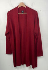 Eileen Fisher Open Front Ribbed Cardigan Sweater 100% Merino Wool Deep Red Med Photo 0