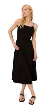 PACT Women's Black Fit & Flare Midi Dress Made With Organic Cotton Photo 0