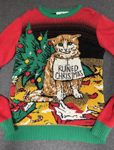 Ugly Christmas Party Orange cat sweater size Small Unisex‎ I Ruined Christmas Photo 0