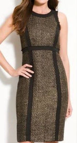 Michael Kors Tweed Sheath Dress Sz 4 Black Gold Metallic Career Cocktail Preppy Photo 0