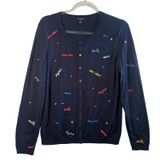 Talbots Cardigan Sweater Navy Blue French Phrase Embroidery Sz‎ M Chic Whimsical Photo 0