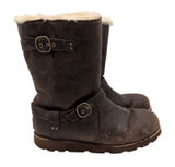 UGG Noira 1001733 Dark Brown Leather Shearling Moto Boots Womens 10 Biker Photo 0