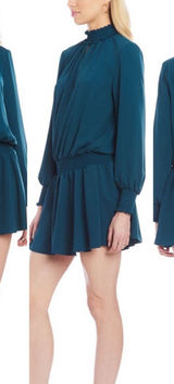 Amanda Uprichard Kimmie‎ Teal Green Smocked Mock Neck Keyhole Mini Dress Medium Photo 0