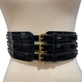 VTG Y2K Black Patent Leather Corset Belt Triple Buckle Whimzigoth Punk Gothic Photo 0
