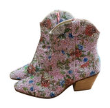 Betsey Johnson Dive F Pink Floral Rhinestone Ankle Bootie Sz 8 Western Photo 0
