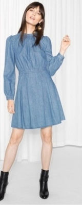 NEW & Other Stories Denim Blue Chambray Long Sleeve Short Dress Women’s 4 Photo 0