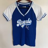 New‎ Era Kansas City Royals MLB V-Neck Graphic T-Shirt Blue White Womens Small Photo 0