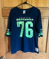 PINK Victoria's Secret nfl Seattle Seahawks Navy & Neon Green Tee Oversized Smal Photo 0