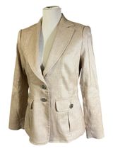 White House Black Market Tan Linen-Blend Fitted Blazer Jacket | Size 8 Photo 0