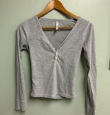 Fabletics Gray V-Neck Long Sleeve Top Photo 0