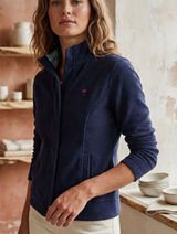 Lilly Pulitzer navy blue full zip up fleece jacket pockets preppy collar small Photo 0