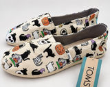 TOMS Belmont Women's 6.5 Halloween Cats Shoes Slip On Pumpkin Black Cat NWT Photo 0