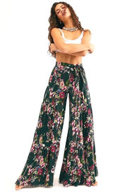 Free People FP One Floral Wide Leg Pants Green Womens Small Boho Gauze Palazzo Photo 0