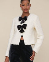 Avec Les‎ Filles Ivory Bouclé Jacket with Black Satin Bows small NWT Photo 0