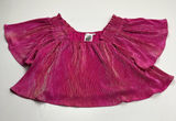 Queen Of Sparkles Pink Fuchsia Metallic Pleated Crop Off-Shoulder Top‎ 2XL *FLAW Photo 0