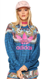 Adidas x Farm Rio - Borbomix Blue Sweatshirt with Pink Trefoil and Ornate Yoke Photo 0