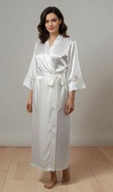 Morgan Taylor Ivory Satin Bridal Robe Size S Maxi Embroidered Sleeves Boudoir Photo 0