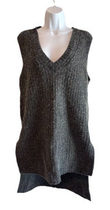 BCBGMAXAZRIA Grey Ribbed Knit V-Neck Sweater Dress High-Low Hem - Size Medium Photo 0