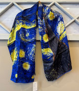 Oblong 100% Charmeuse Silk Scarf Van Gogh "The Starry‎ Night" Oil Painting Photo 0