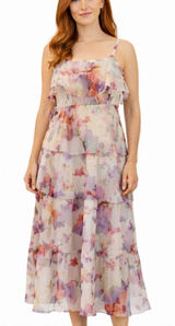 Storia ruffled tiered chiffon floral dress size m Photo 0