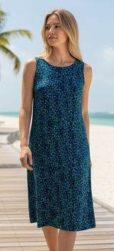 Isaac Mizrahi Live Blue Green Abstract Floral Sleeveless Shift‎ Dress A572626 MT Photo 0