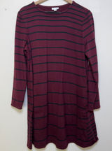J. Jill‎ Women Tunic Dress Large Burgundy Black Stripe Long Sleeve Knit Lounge Photo 0