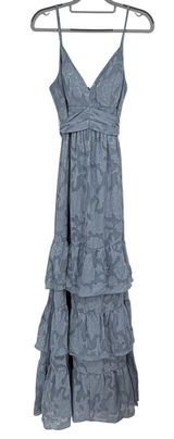 Azazie Nathalia Dusty Blue Floral Burnout Tiered Bridesmaid Maxi Dress A6 Photo 0