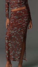 Anthropologie‎ Maeve The Aleda Mesh Ruched Maxi Skirt Brown Floral XS NWT Photo 0