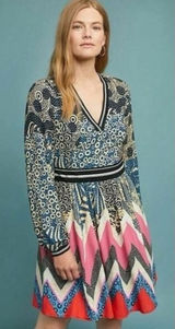 Maeve Anthropologie Sporty Chevron Dress Mixed Print Kantha Fit Flare Dress 8 Photo 0