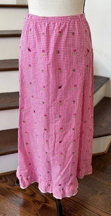 Vintage Y2K Midi Pink White Gingham Embroidered Flower Butterfly Slip Skirt Photo 0