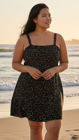 DACI Classic Fashion Collection Black White Polka Dot Square‎ Neck Mini Dress L Photo 0