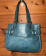 Vintage Y2K Perlina Teal Leather Small Satchel Top Handle Purse Bag Photo 0