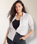 Maeve Anthropologie White‎ Black Clip Dot Cotton Button Down Roll Tab Shirt Boho Photo 0