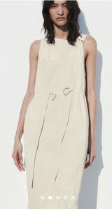 Zara Cream Asymmetrical Nylon Cinch Waist Princess Leia Sleeveless Midi Dress Photo 0