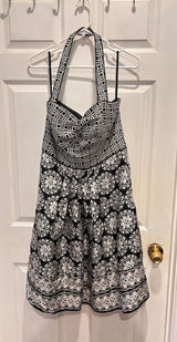 White House‎ Black Market 100% Silk Halter Dress Black White Medallion Print 14 Photo 0
