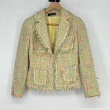 Angel Nina Tweed‎ Jacket Blazer Fringe Multi Color Yellow Size M Career Church Photo 0
