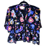 Anthropology XS Floral Cropped Ruffle Hem Shirt Top Whimsygoth Coquette Photo 0
