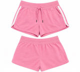 Yogalicious Pink Terry Loop Athletic Shorts with White Side Stripes, Large Photo 0