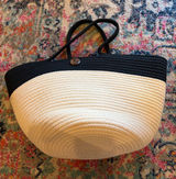 Two-Tone Black and Cream Woven Tote Bag Photo 0