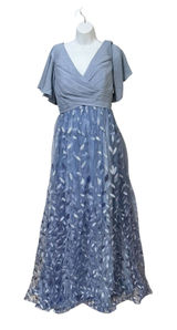 Witness of Love Blue‎ Embroidered Leaf Sequin Tulle Maxi Dress US 16 Flutter Photo 0