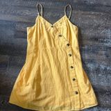American Eagle Yellow Cotton Linen Smocked Back Mini‎ Dress XL 03873-1206-05U9A Photo 0