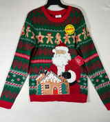 Holiday Time Ugly Unisex Christmas Santa Sweater Pocket House‎ Red/Green Sz S Photo 0
