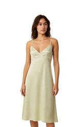 Banana Republic Y2K Satin Midi Dress Lime Size 4 Minimalist Special Occasion Photo 0