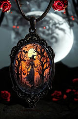 Retro Style Bat Witch Pendant Cameo‎ Black Pendant Necklace Gothic Vintage Style Photo 0