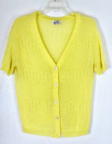 Vintage 60s Sweetree Lemon Yellow Pointelle Short Sleeve Cardigan Photo 0